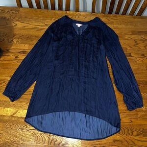 Lilly Pulitzer Tunic Top Womens Extra Small Small Navy Blue V Neck‎ Puff Sleeve